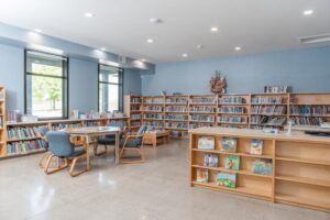 Huron Christian School library with books
